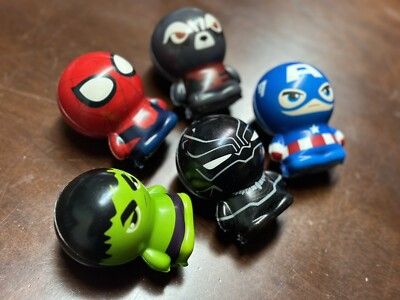 MARVEL SQUISHIES 5pk Figures Captain America Rocket Hulk Spiderman Black Panther