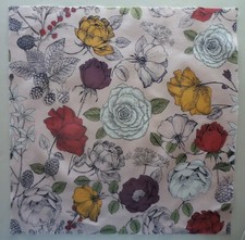 Fabric Cotton Flowers, White,Yellow,Red,Purple on Pink 11 3/8" L x 11 1/2" W