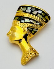 Gold Tone Abalone Enamel Egyptian Nefertiti Pin/Brooch