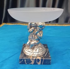 Vintage black marble metal frosted glass pede...