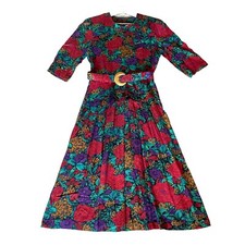 Vintage 80’s Periwinkle Made in USA Floral Print Midi Dress Size 8