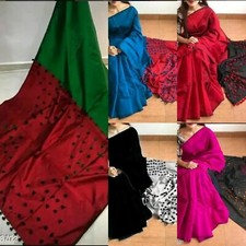 Women's solid Cotton Silk Saree With Running Blouse Piece