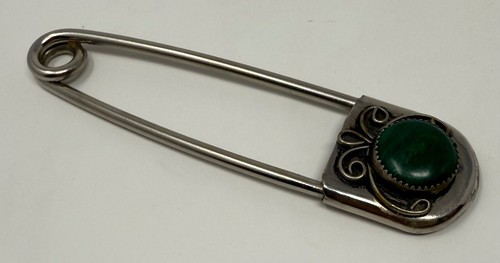 Große Sicherheitsnadel grüner Stein türkis Navajo Stil Brosche Western - Bild 2 von 8