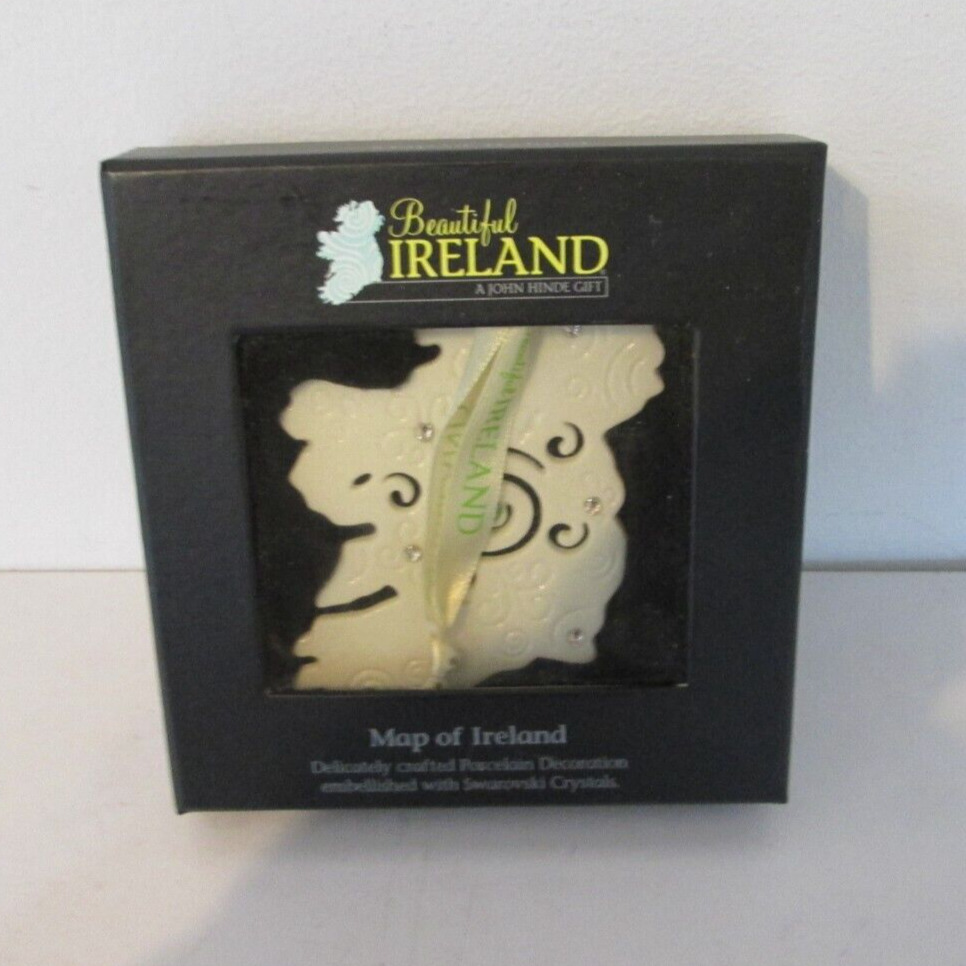Beautiful Ireland Map Ornament - Porcelain with Swarovski Crystals NEW NIB Hinde