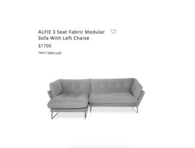 Alfie 3 Seat Fabric Sofa With Chaise Freedom Rrp 1799