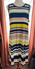 NWT Loft dress sleeveless swing a-line knit jersey multicolor striped size L