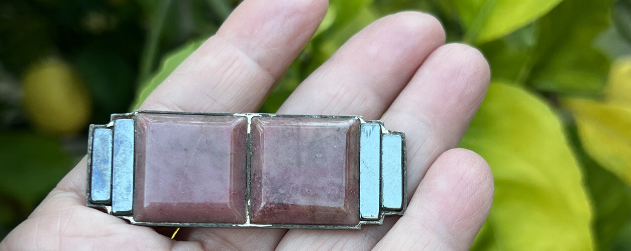 Vintage Sterling Silver Rectangular Hematite Pink… - image 9