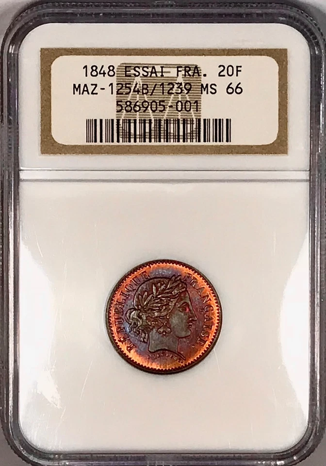 Patrón 1848 República de Francia 20 Francos Essai MAZ-1254B NGC MS66 ¡Violeta Lavanda! Foto 2 de 4