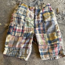 Vintage 1950s 1960s Patchwork Madras Cotton Shorts Knee Length Striped