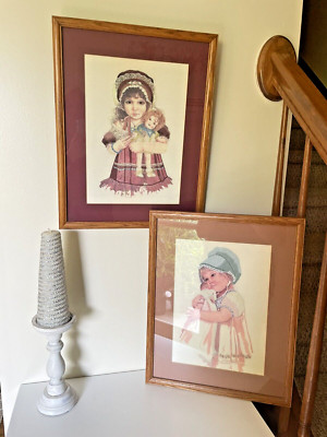 Lot of 2 Completed Crewel Framed Viantge Pictures by Jan Hagara: Lydia & Betsy