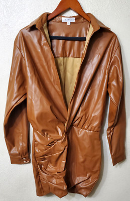 Mable Womens Brown Jacket Long Trench Coat Large L