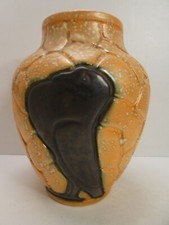 CZECH ART DECO POTTERY VASE BLACK BIRD ALIENWARE URN - DITMAR URBACH