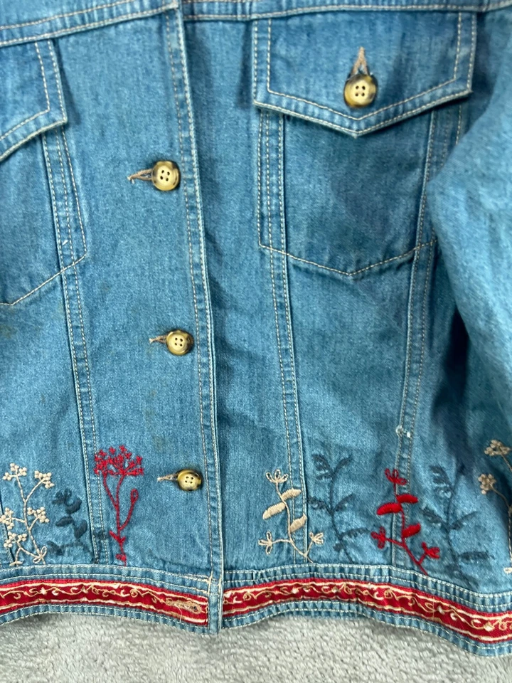 Vintage Stonebridge Womens Small Denim Jackets Embroidered Floral Blue Jean - Image 4 of 4