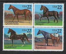 USA - 1985 MNH 22c Block of 4 American Horses  ..........Scott #2155-2158