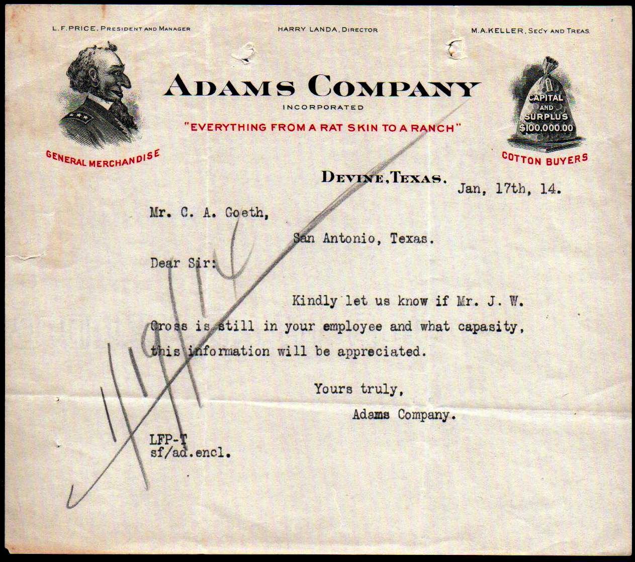 1914 Devine Texas - Adams Co - Cotton - L F Price Harry Landa - Letter ...