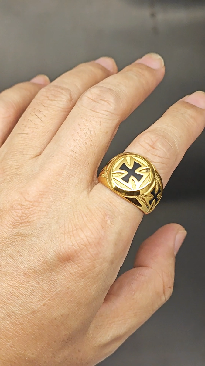 Men's Gold German Iron Cross Pattée War Hero Stainless Steel Biker