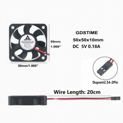 5pcs 5V 50mm x 50mm x 10mm 5cm 5010 2pin Mini Brushless Cooler DC Cooling Fan