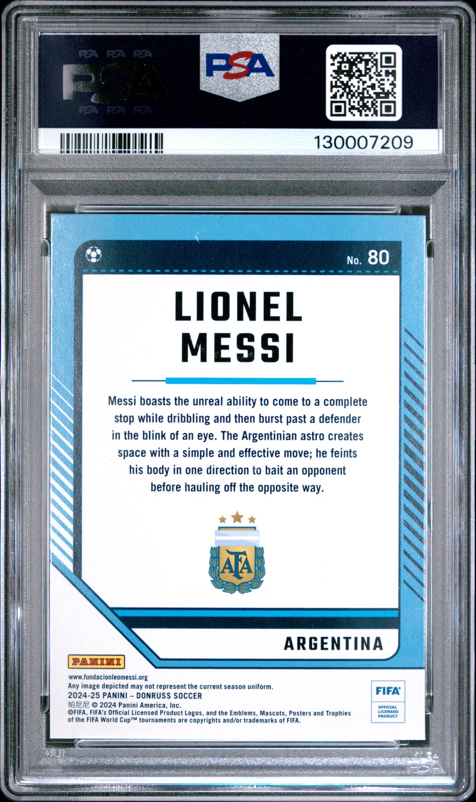 2024-25 PANINI DONRUSS FIFA SILVER #80 LIONEL MESSI PSA 8 view 2
