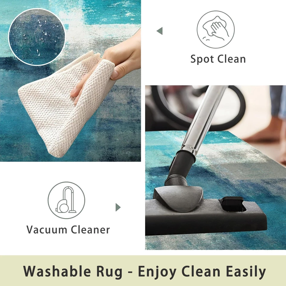 Alfombra verde azulado y gris 5x7, alfombras grandes lavables para sala de estar, ultra suave N... Foto 3 de 4