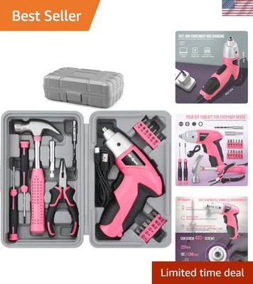 Chic Pink Cordless Electric Screwdriver Set - Lightweight 19-Piece Home Tool Kit