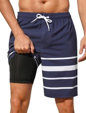 Mens Swim Trunks with Compression Liner 2 in 1 Quick Dry Bathing Suit Stretch...