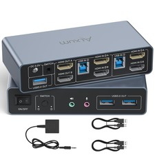 Alxum HDMI KVM Switch 2 Computer 2 Monitore mit Audio und Mikrofon - USB KVM Swi