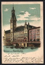Lithographie Hamburg, Darstellung vom Rathaus 1901 