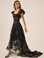 $749 Nwot For Love And Lemons “annabelle” Lace Maxi Dress In Black Sz 0