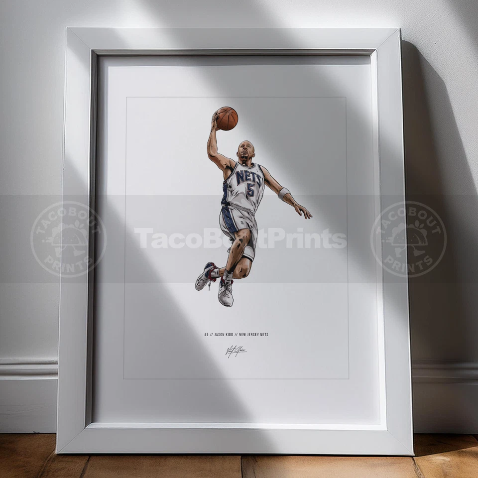 Плакат Джейсона Кидда иллюстрация баскетбола New Jersey Nets художественная печать 8x10 - Изображение 2 из 4
