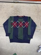 vintage green navy and burgundy argyle knit sweater size medium