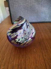 VTG 1980s Maytum Studio Glass Paperweight Iridescent Multicolor Swirl Shell