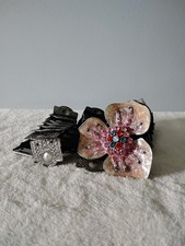 Vintage Stretch Silvertone Metal Belt Featuring Enamel Rhinestone Buckle Boho...