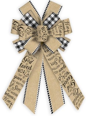 Easter Wreath Bows, Black White Buffalo Plaid Bows for Wreath Easter Cross