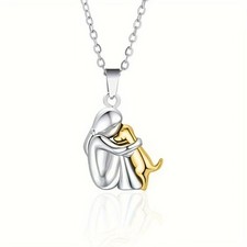 Hug Pendant Necklace Pet Dog Lover Women Fashion Girl Golden Silvery Trendy New