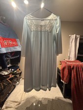 Vintage Vanity Fair Light Blue Nylon Nightgown with Lace Detail