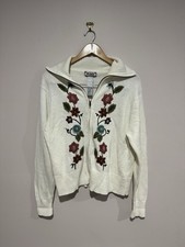 Tiara International 2003 Sweater Cardigan Full Zip Cream With Flowers. SM