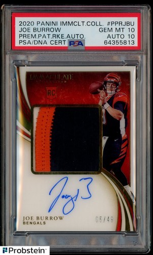 2020 Panini Immaculate Premium Joe Burrow RPA RC 3-Color Patch AUTO 5/49 PSA 10