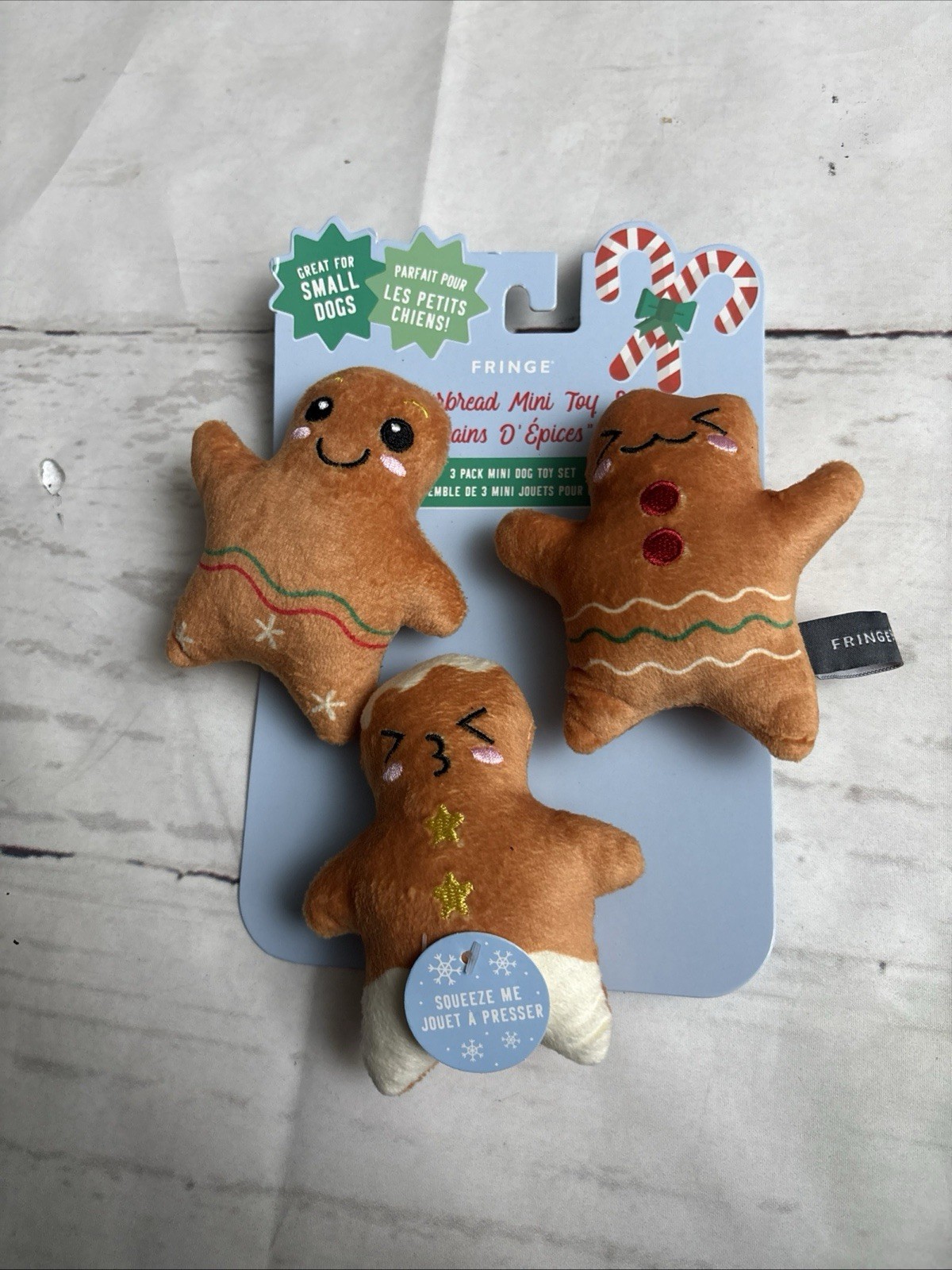 Fringe 3 Pack Mini Dog Toy Set Christmas Holiday Gingerbread Crinkle