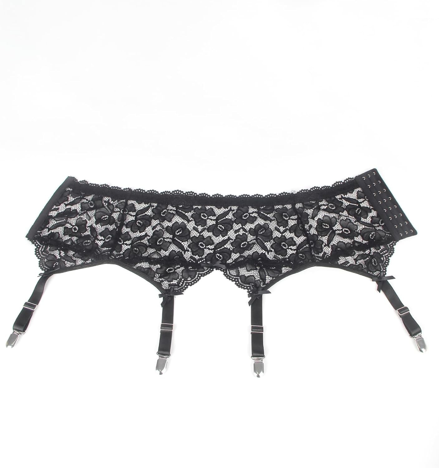 Black High Waisted Garter Belt for Thigh Highs Stockings 4-Strap Metal Clip S...