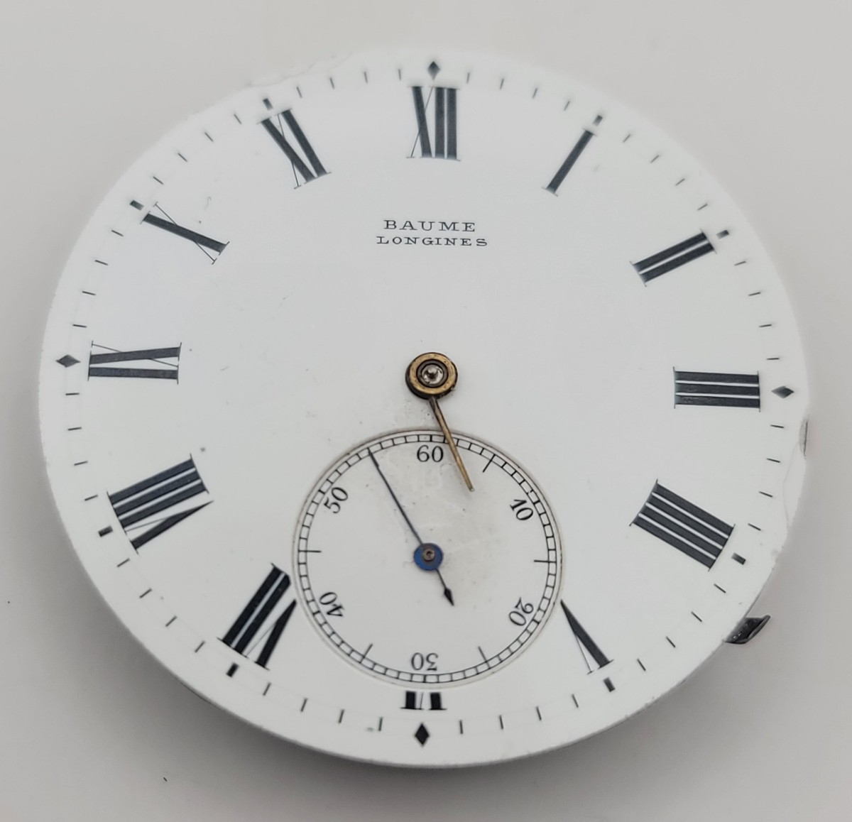 Baume Longines Pocket Watch Movement Enamel Dial – 42 mm (c