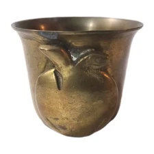 Vintage Brass 3D Apple Planter Pot Plant Holder / Votive Candle Holder Small 