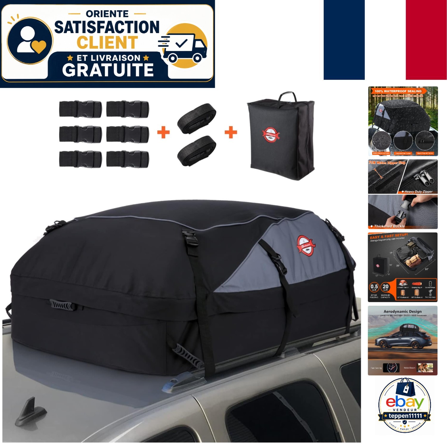 Coffre de toit souple 580 L Sailnovo ideal pour vacances en famille et camping