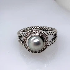 David Yurman Pearl Diamond Sterling Silver Ring (DG7162015)