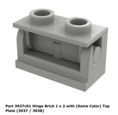 Lego 1x 3937c01 Light Gray Hinge Brick 1 x 2 w/ Same Color Top Plate Space 80 s