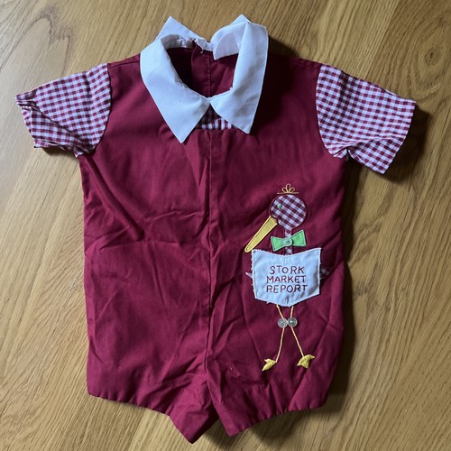 Vtg 70s 80s Toddler Time JC Penney Stork Market Report Romper - 13.5-18 Lbs