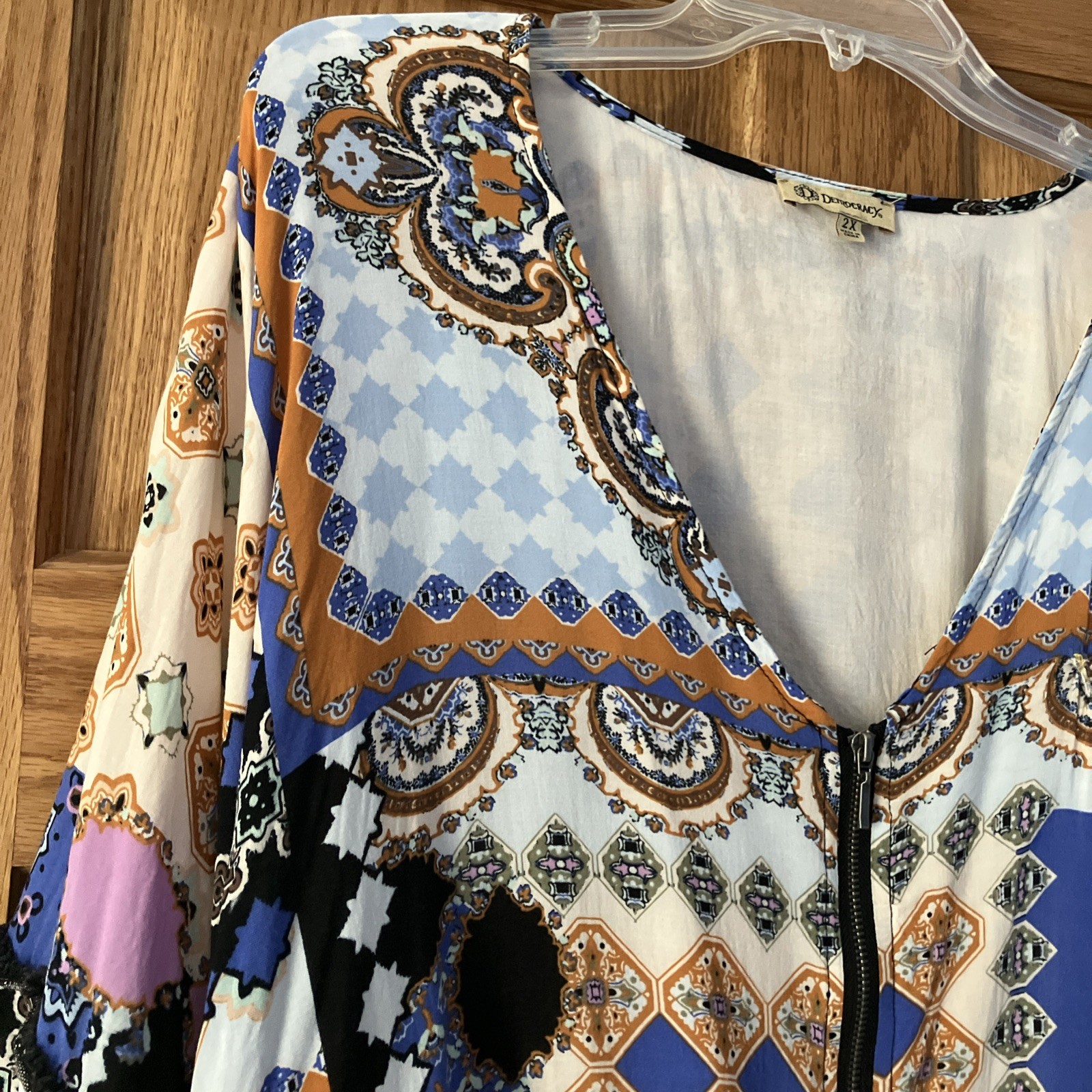 Democracy Patchwork BOHO Jacket Women's Sz 2XL 3/… - image 3