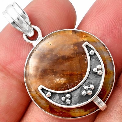Mondsichel - versteinertes Holz 925 Sterling Silber Anhänger Schmuck P-1719
