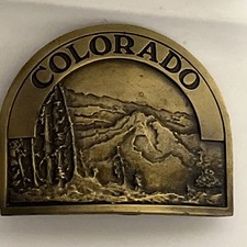 Vintage Brass Belt Buckle Rare Colorado Indiana Metal Craft M99 Mountain Scenic