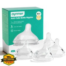 Aynmer Natural Flow Baby Bottle Nipple, 0 Months, 4 Ct L 