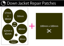 Olive Green x9 self adhesive repair patches - Down puffer jacket gilet coat